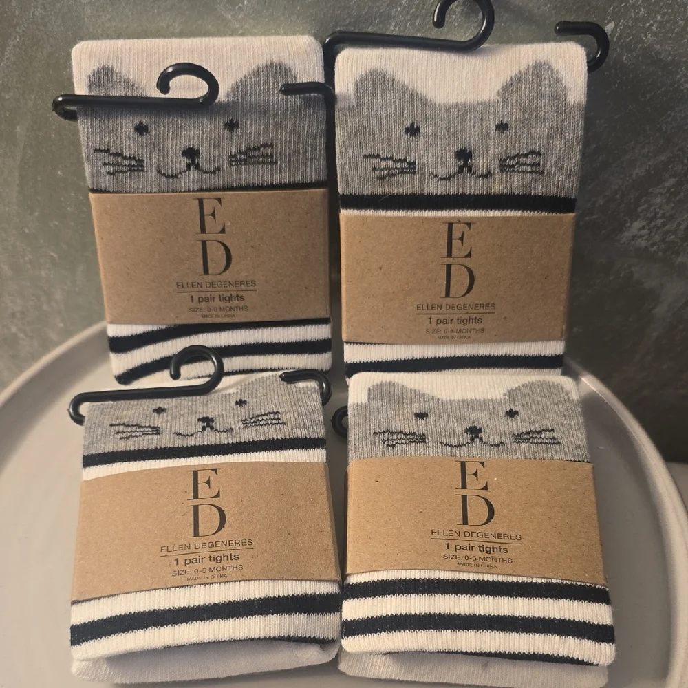4 Ellen DeGeneres Gray Cat Tights 0-6 month Baby Girl New